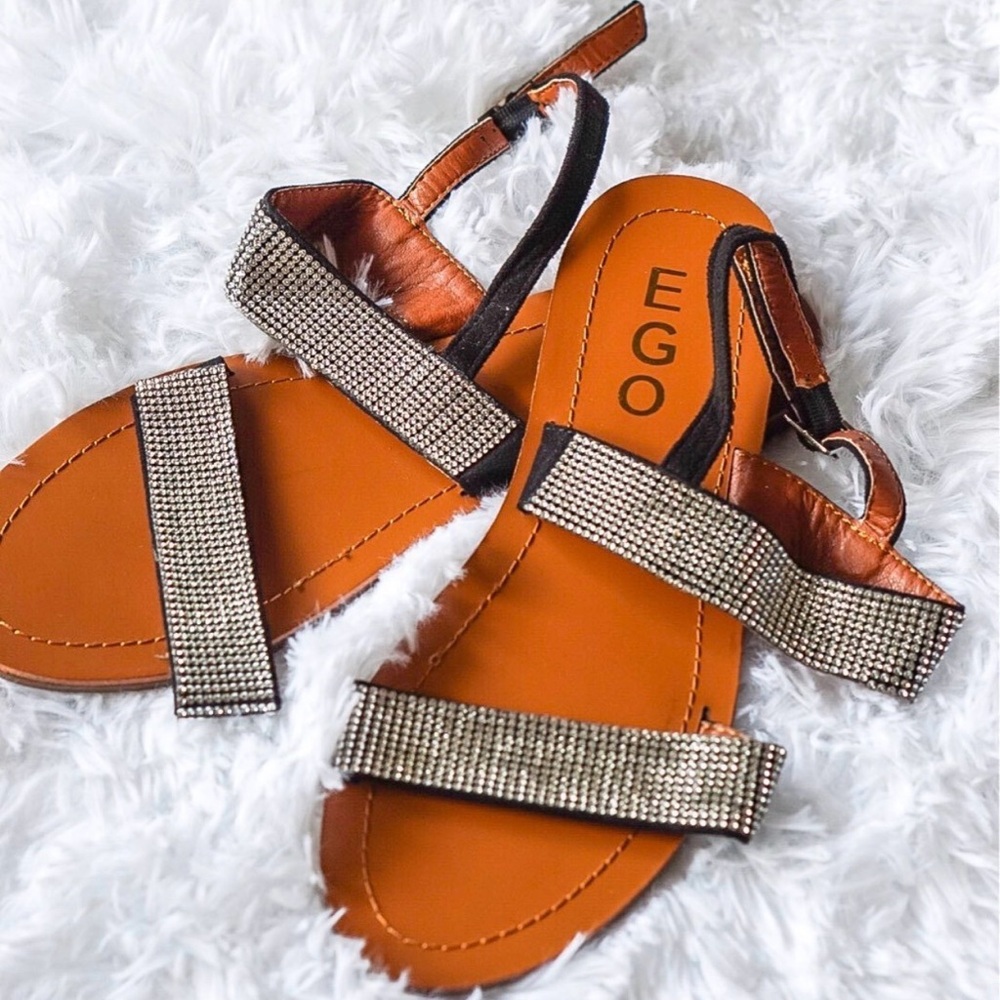 Ego Rhinestone Sandals Brown Sparkly Strappy Size 7